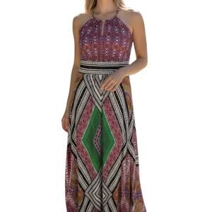 London Times Maggie London Brienne Boho Halter Patchwork Maxi Dress Size 6